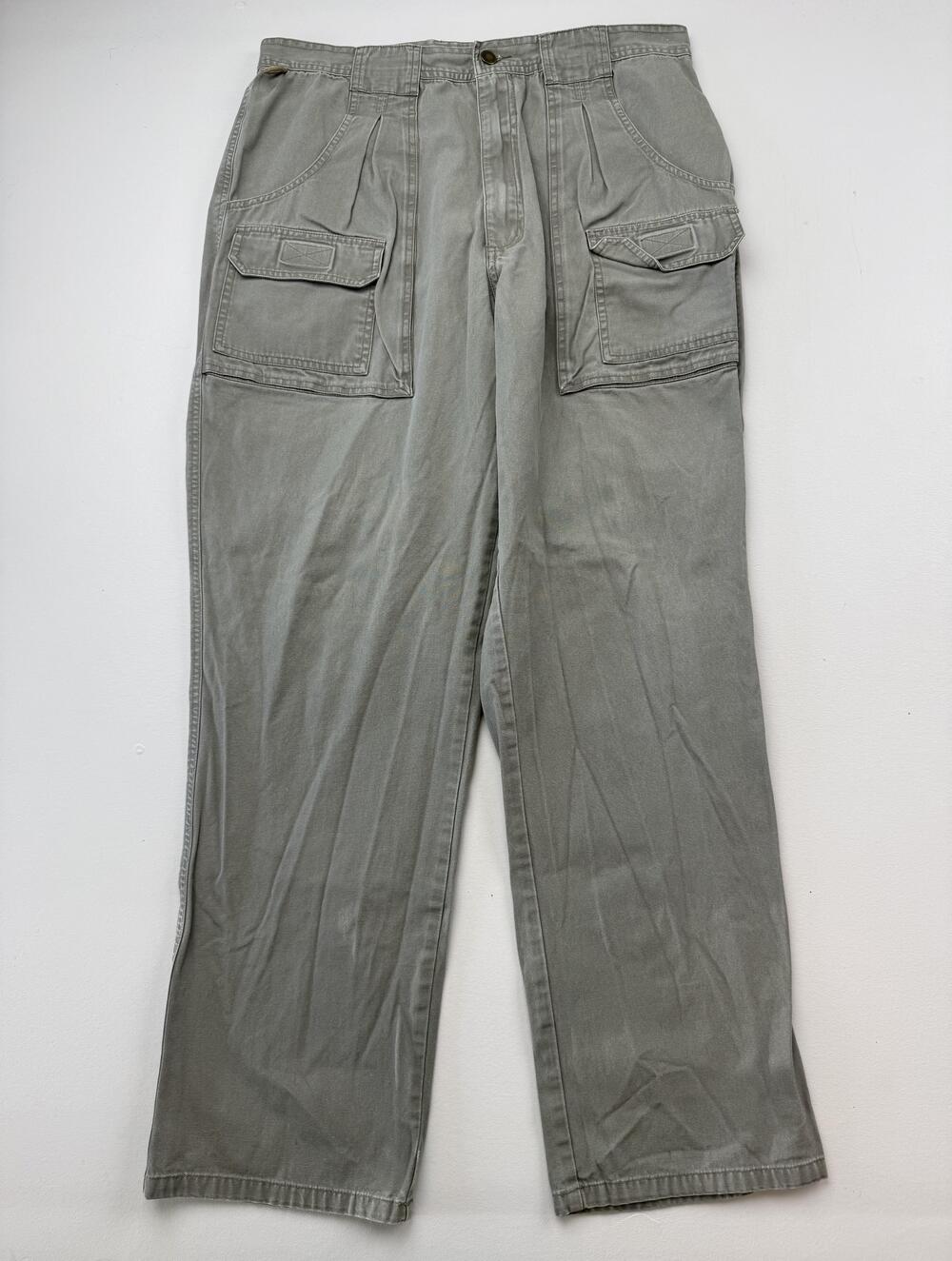 Rw Cargo Pants Mens 36x32 Green Canvas Relaxed Fit Utility Pockets Workwear